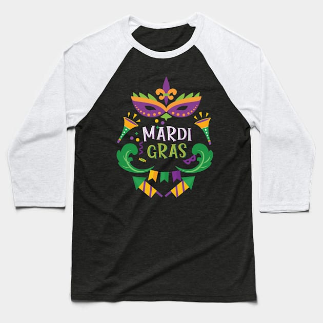 Mardi Gras  Funny Carnival Lover Baseball T-Shirt by irenelopezz